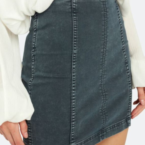 Free People Denim Mini Skirt Dark Wash - Picture 6 of 8